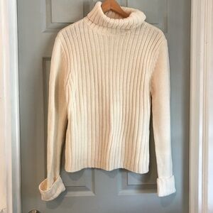 Apostrophe XL Acrylic Wool Cozy Cream Ribbed Knit Long Sleeve Turtleneck Sweater